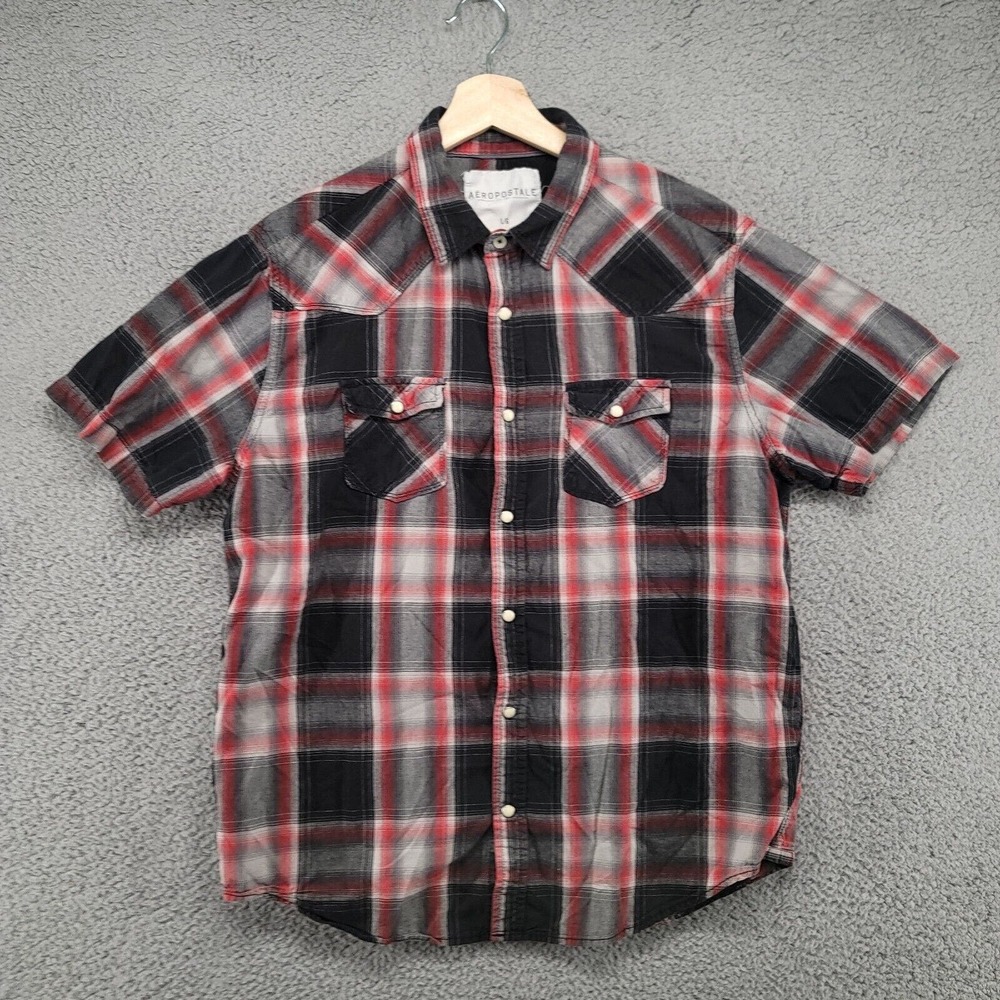 Aeropstale shirt Men's size Large collared button up pearl snaps western plaid